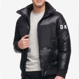 DKNY Men's Shiny Black Puffer Coat size L
